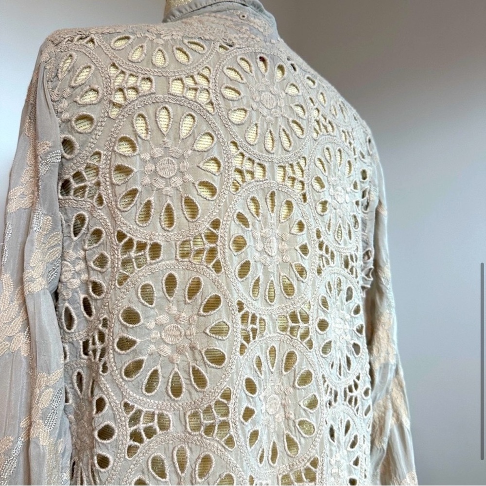 Johnny Was Back Eyelet button down Blouse in Powdered Sugar - Picture 5 of 8